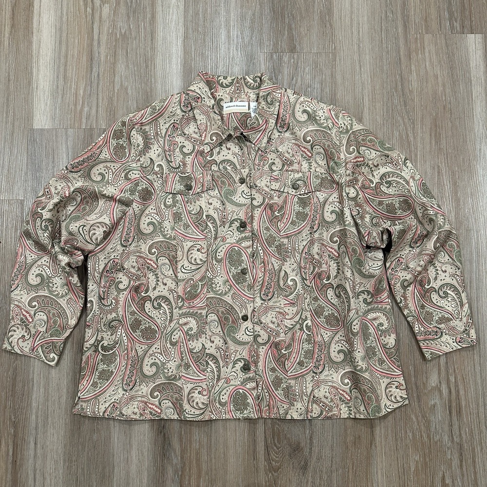 Alfred Dunner Women's Paisley Button Up Jacket Size 24W Lined Long Sleeve